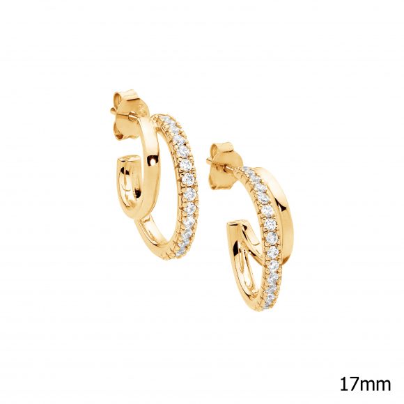Double Hoop Gold Plate Earrings with Cubic Zirconia
