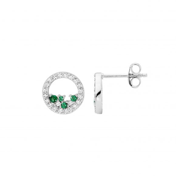 Open Circle Studs with Green CZ