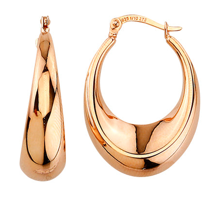 9CT ROSE GOLD SILVER BONDED OVAL HOOPS