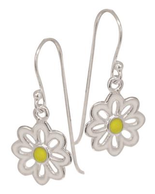 Sterling Silver White & Yellow Daisy Earrings