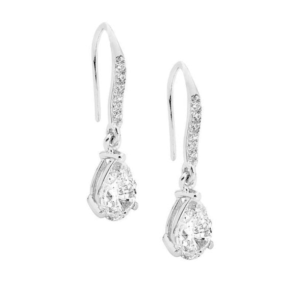 Sterling Silver Pear Shaped CZ Drop Earrings