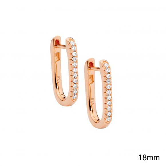 Sterling Silver Rose Gold Plate Oval CZ Hoops