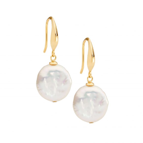 Sterling Silver Gold Plate Coin Pearl Earrings