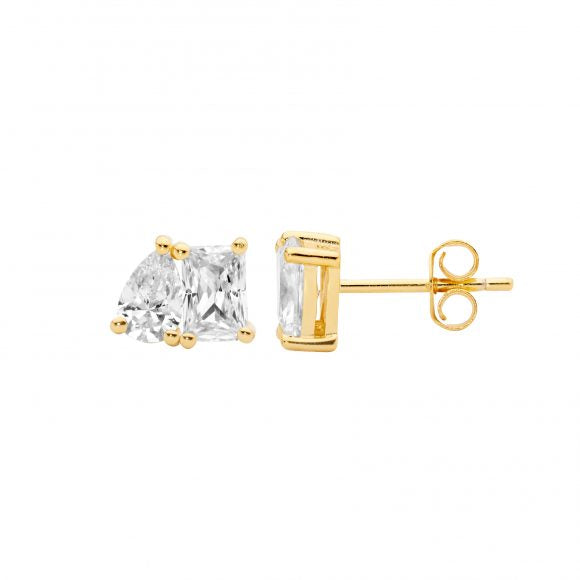 Sterling Silver Gold Plate Toi et Moi Style Studs