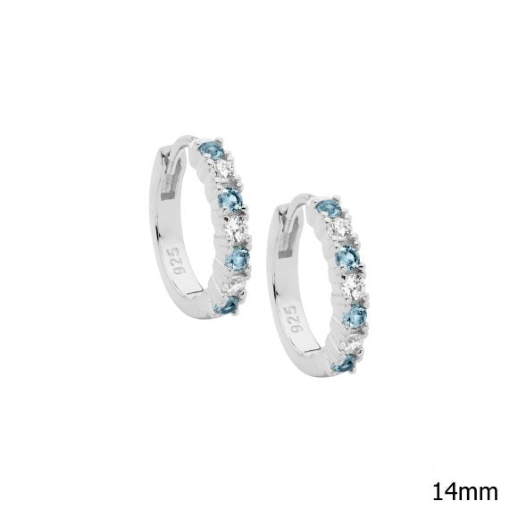 Sterling Silver Blue Spinel & CZ Hoops