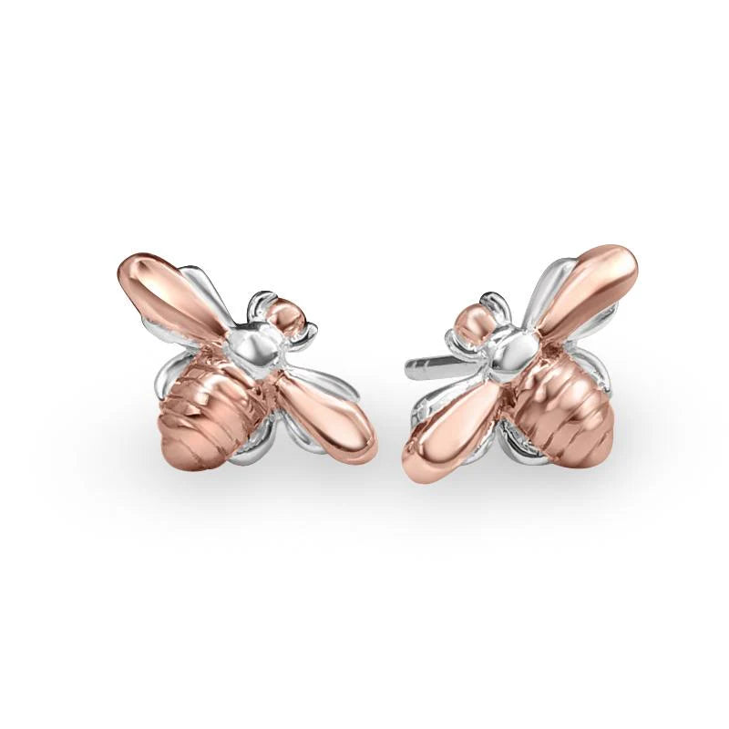 Sterling Silver Honey Bee with Rose Gold Plate Studs