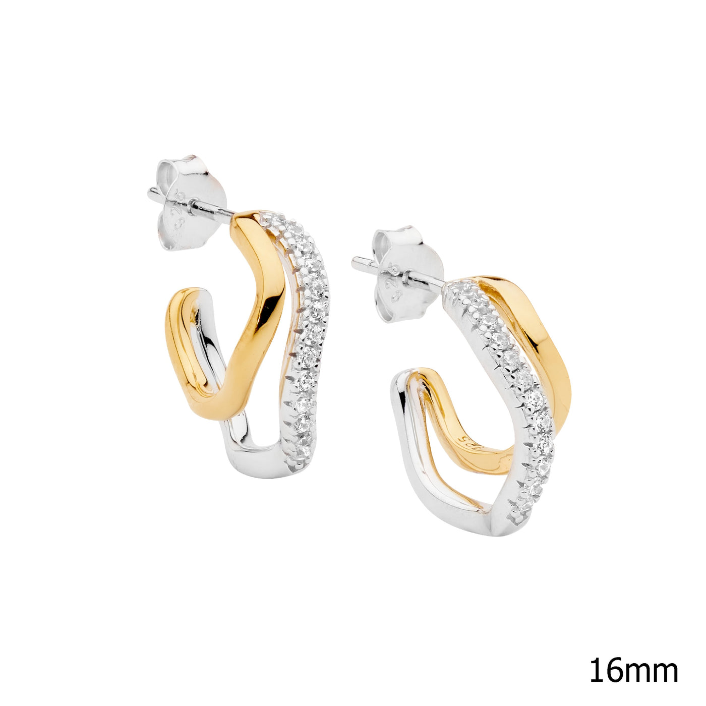 Sterling Silver Gold Plated Double Wave Hoops