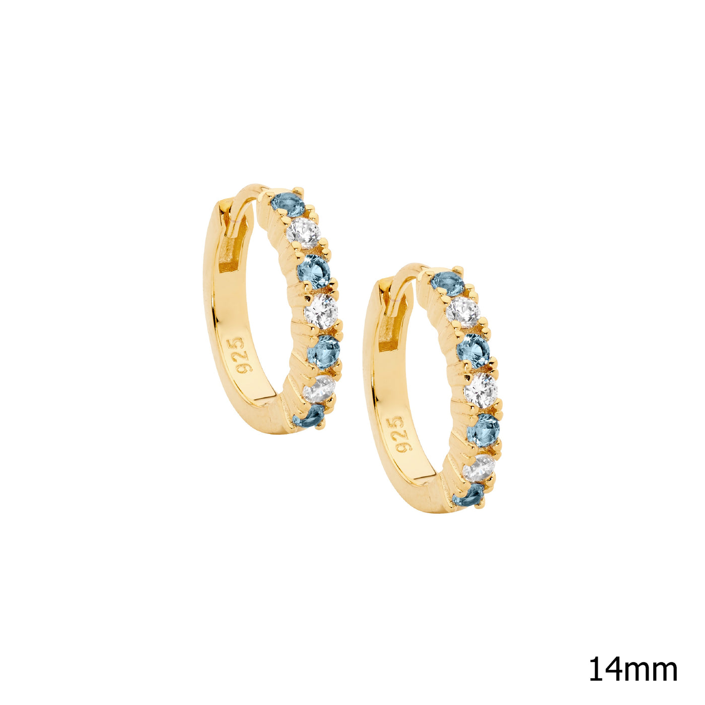 Gold Plated Silver Blue Spinel & Cubic Zirconia Huggie Earrings