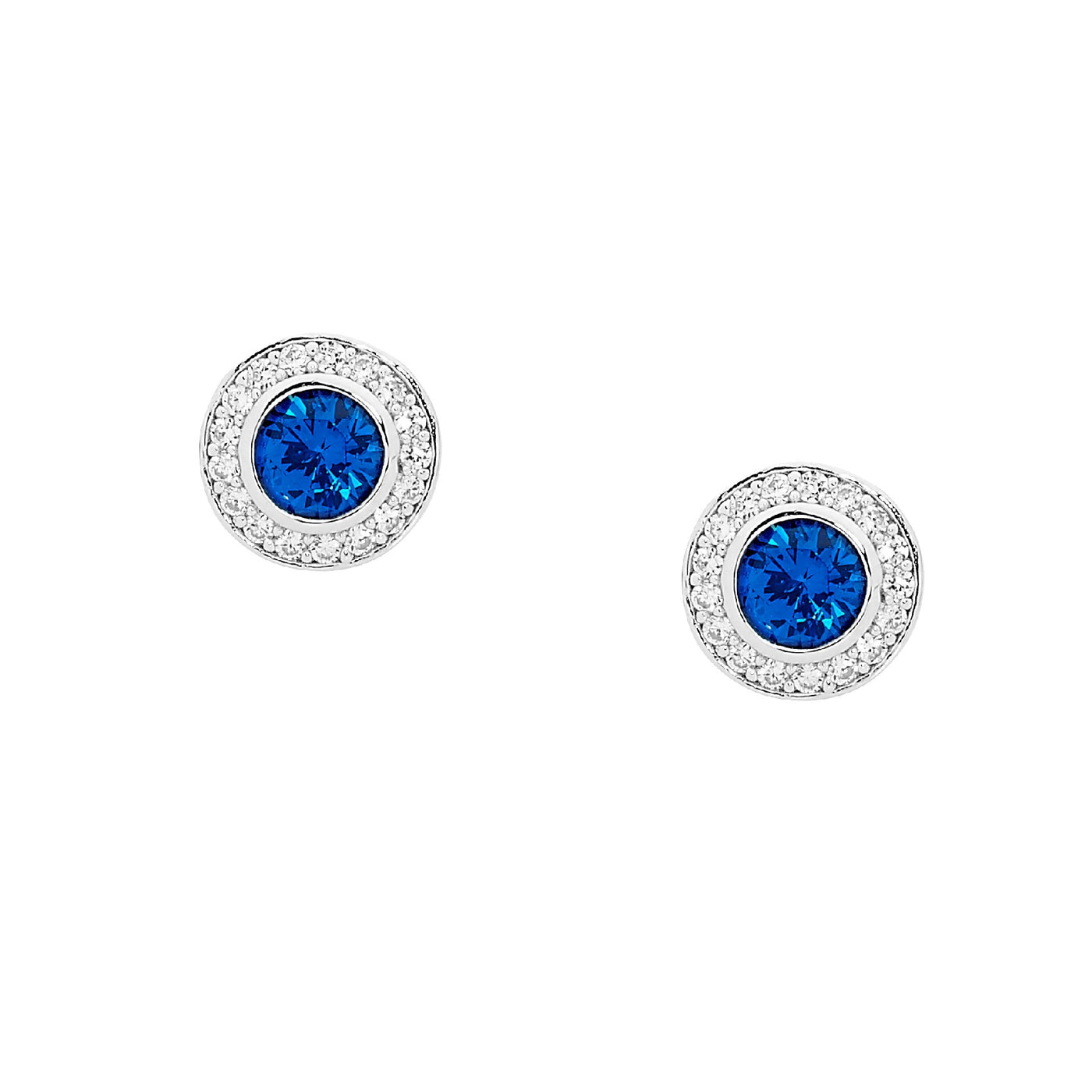 Sterling Silver Blue & White CZ Halo Studs