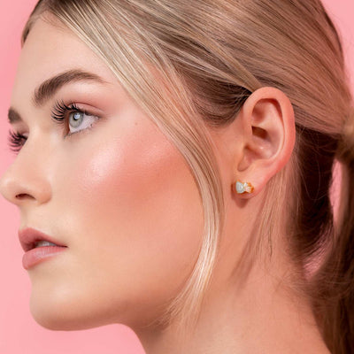 Sterling Silver Bloom Stud Earrings / Amazonite, Rose Quartz + Pink Opal