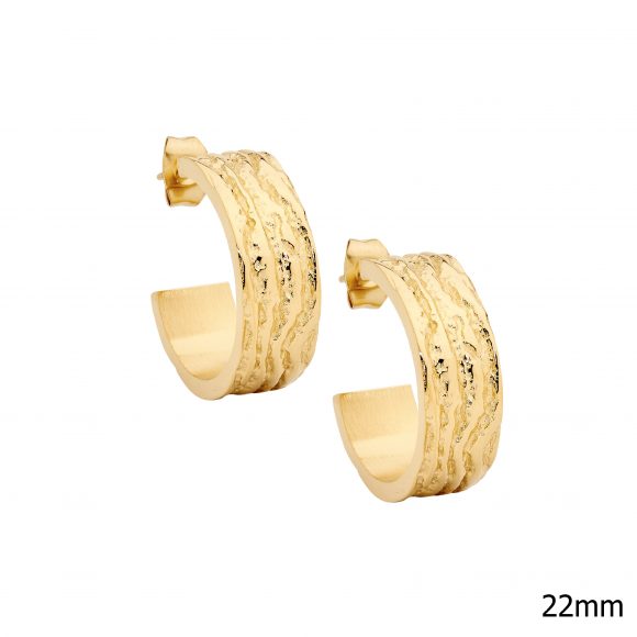 Yellow Gold Plate Steel Wide Textured Hoops