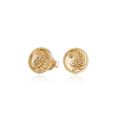 Evolve Jewellery Silver Fern Coin Studs Gold Plated