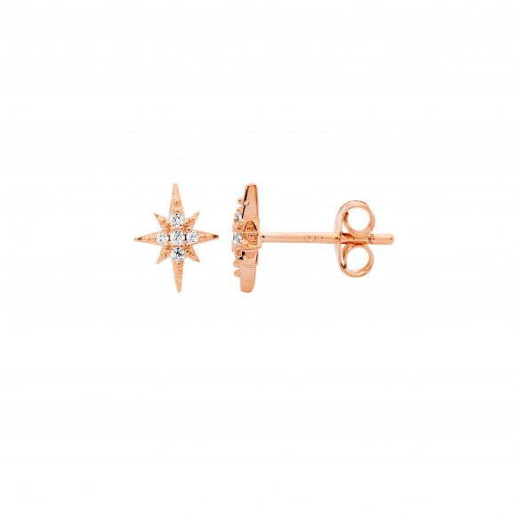 Sterling Silver Rose Gold Plated Starburst Studs