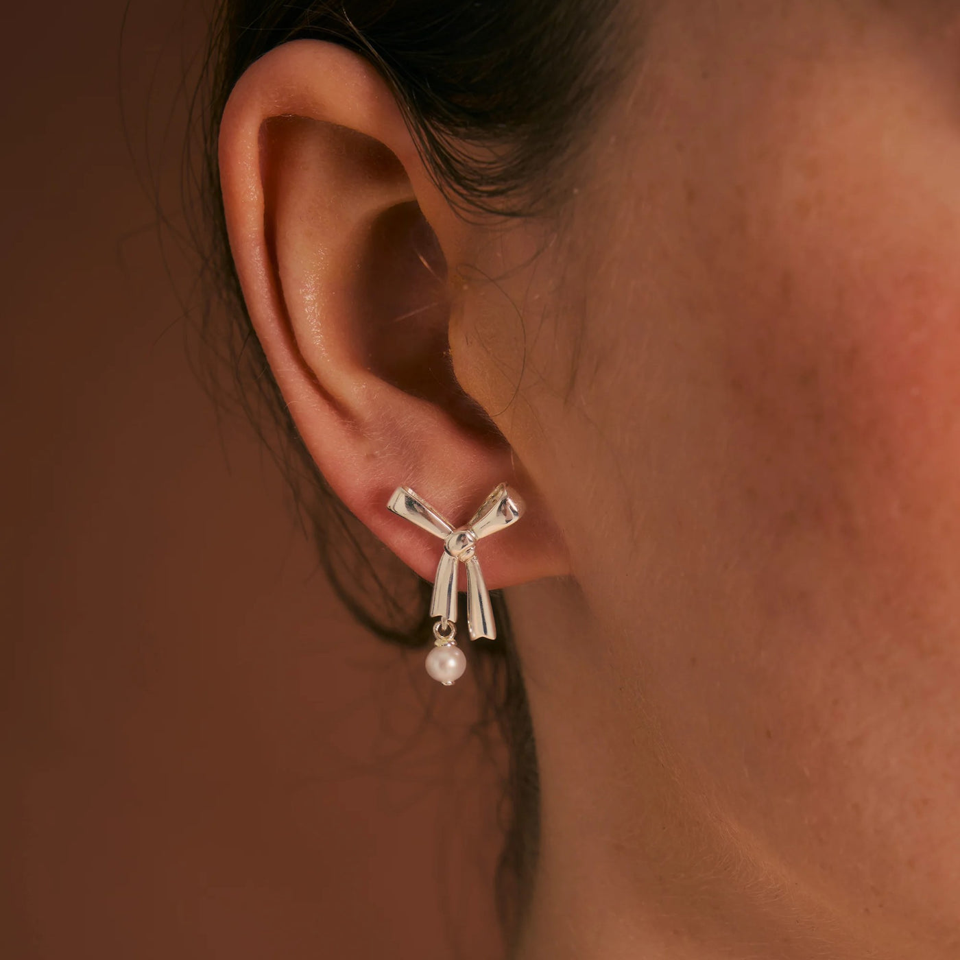 Karen Walker Sterling Silver Bow Studs with Pearl