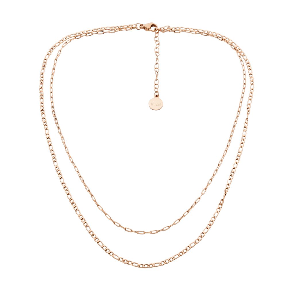 Rose Gold Plate Steel Double Row Chain Necklace