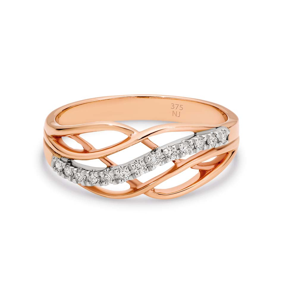 9ct Rose Gold Diamond Weave Ring