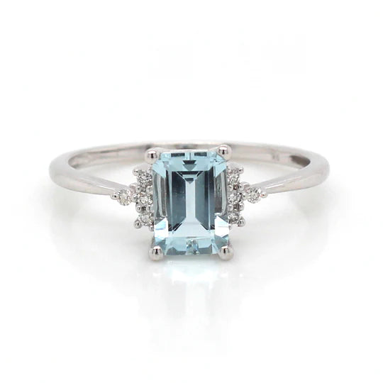 9ct White Gold Aquamarine Emerald Cut Ring
