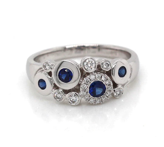 14ct White Gold Sapphire & Diamond Bubble Ring