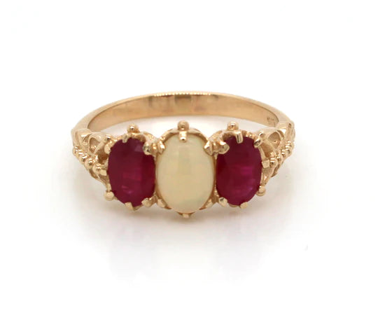 9ct Yellow Gold Ruby & Opal Ring