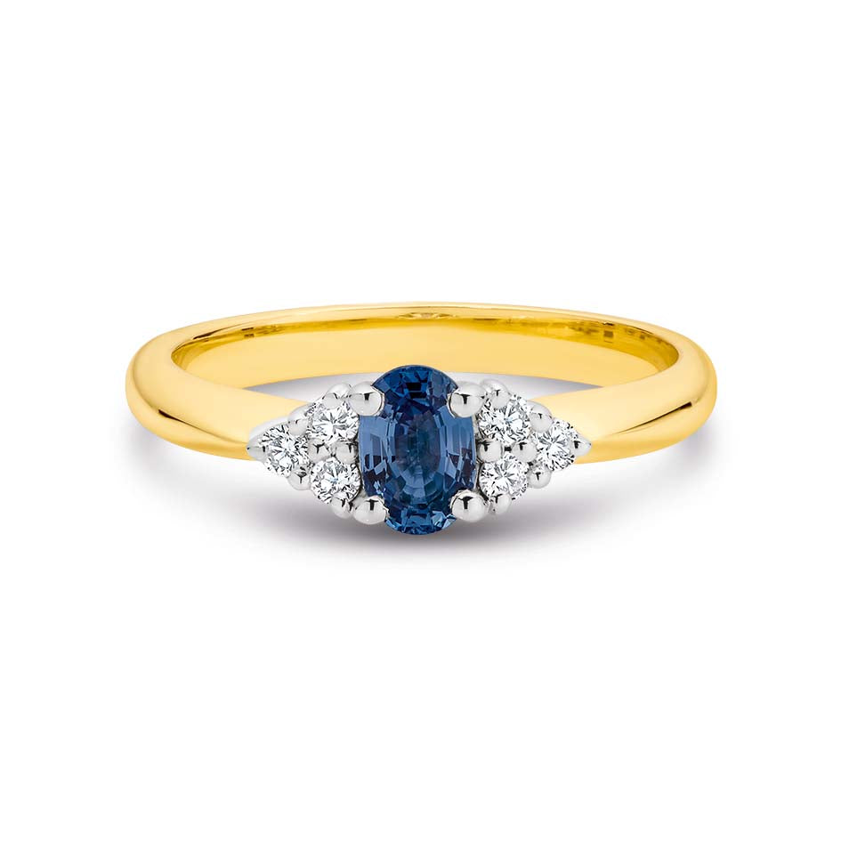 9ct Oval Celonese Sapphire & Diamond Ring