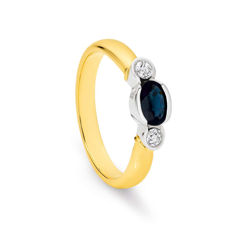 9ct Sapphire & Diamond Semi-Bezel Ring