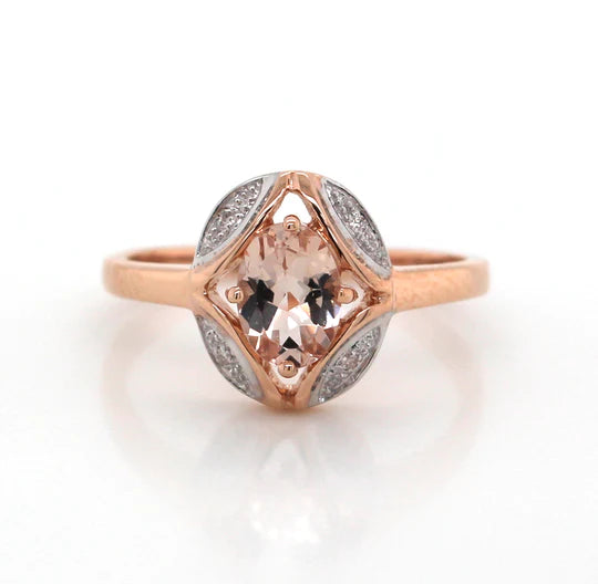 9ct Rose Gold Oval Morganite & Diamond Ring