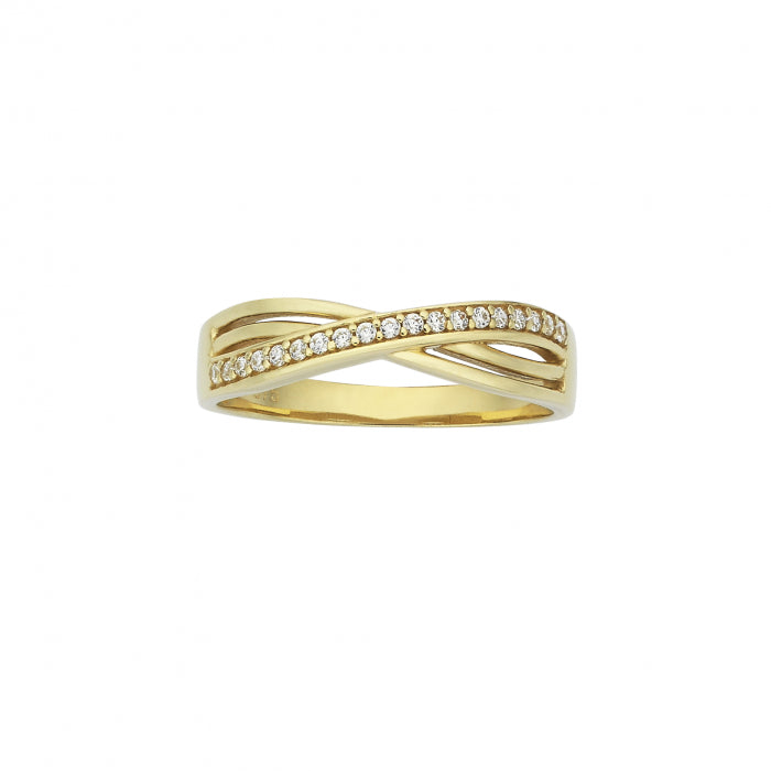 9ct Yellow Gold Crossover Ring with CZ