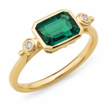 9ct Yellow Gold Dress Ring with Synthetic Emerald & Diamonds