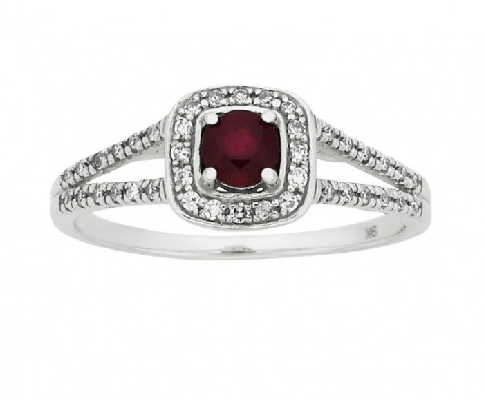 9ct White Gold Ruby & Diamond Cluster Ring