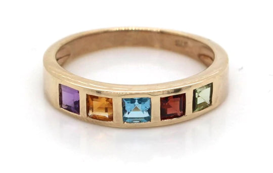 9ct Yellow Gold Multicolour Stone Band
