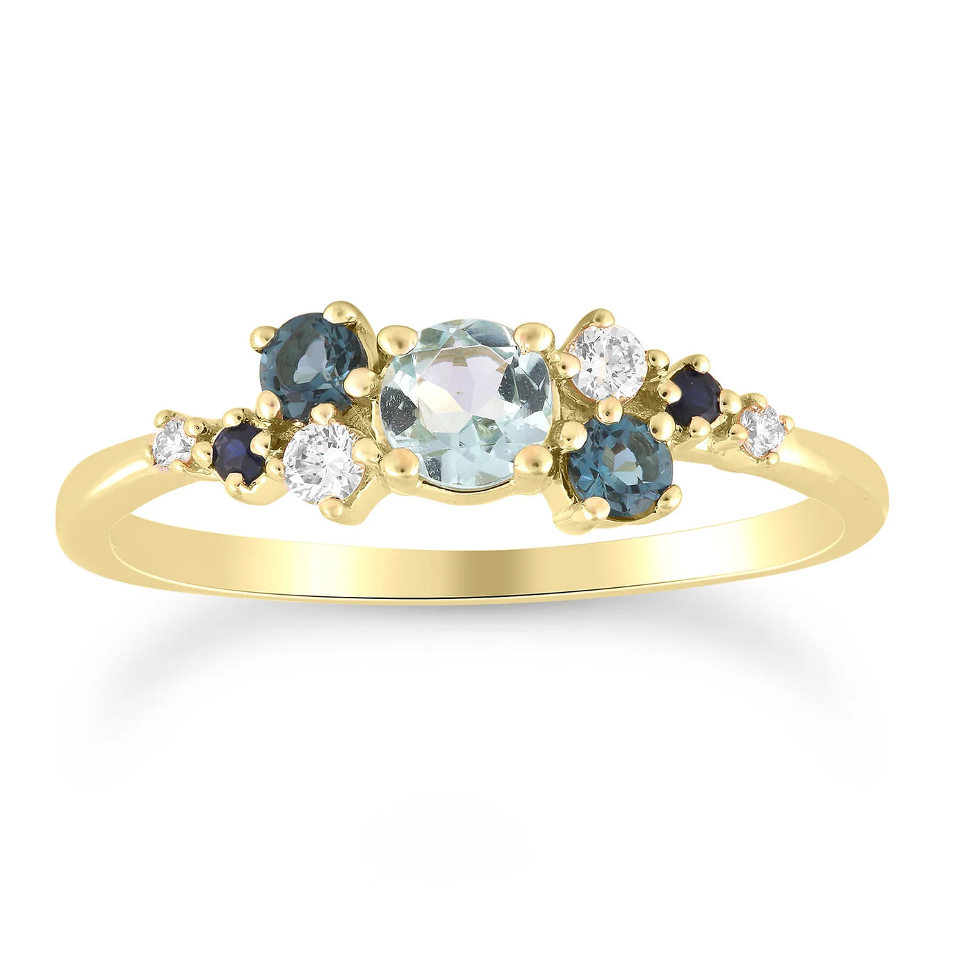 9ct Yellow Gold Diamond & Aquamarine Cluster Ring