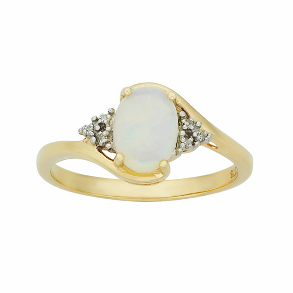 9ct Yellow gold White Opal & Diamond Ring