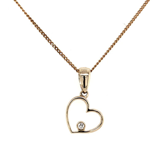 9ct Gold Heart Pendant with Diamond Detail