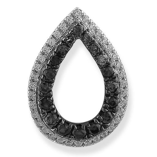 9ct White Gold Open Pear Shape Black & White Diamond Necklace