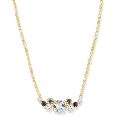 9ct Yellow Gold Diamond & Aquamarine Necklace