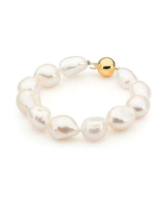 White Keshi Pearl Bracelet with 9ct Yellow Gold Clasp