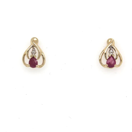 9ct Yellow Gold Twist Earrings with Rubies