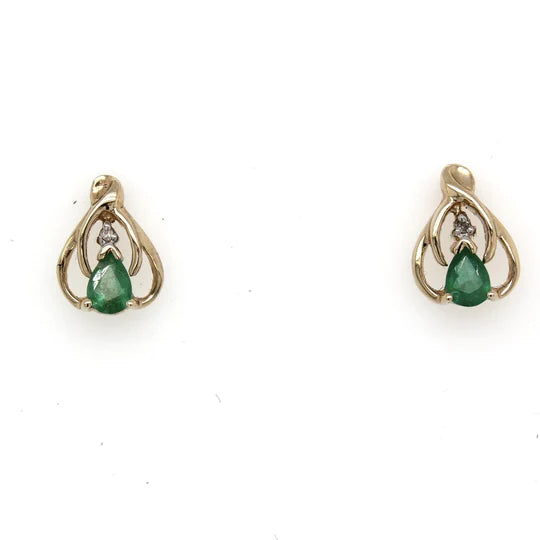 9ct Yellow Gold Twist Earrings with Emeralds