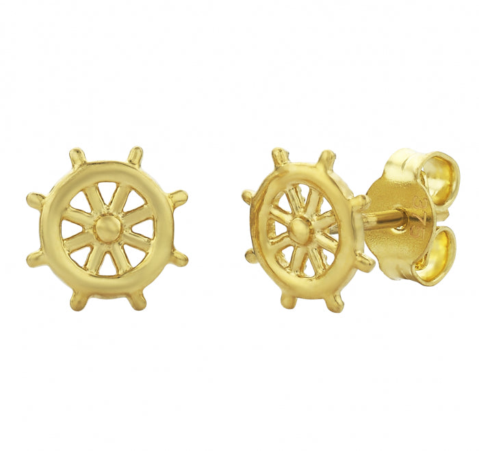 9ct Gold Ships Wheel Stud Earrings
