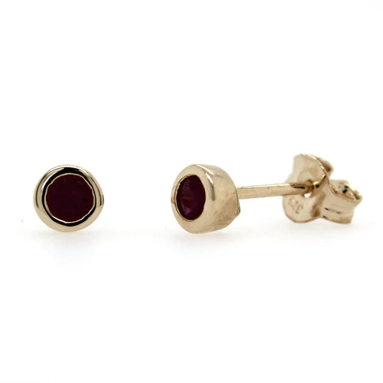 9ct Yellow Gold Ruby Rubover Stud Earrings