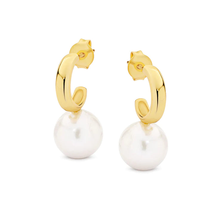 18ct Yellow Gold Plate Freshwater Pearl Hoops