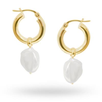 9ct Yellow Gold Hoop with Removable White Keshi Pearl