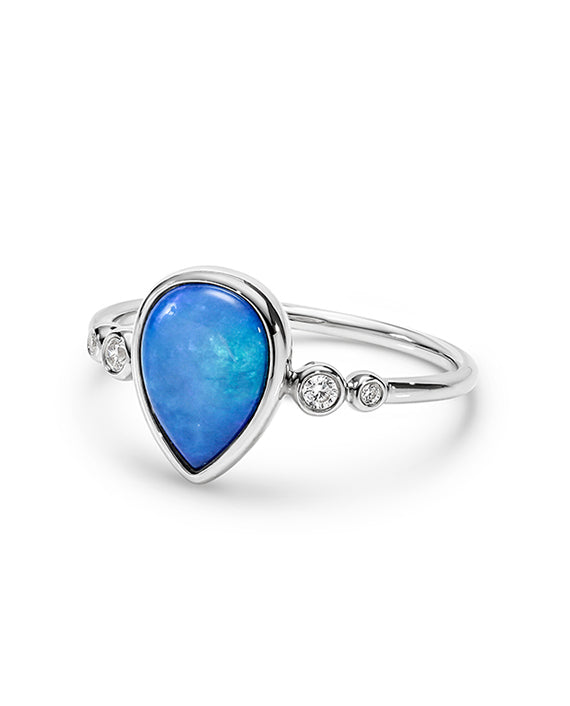 Sterling Silver Light Solid Opal Pear Drop Ring