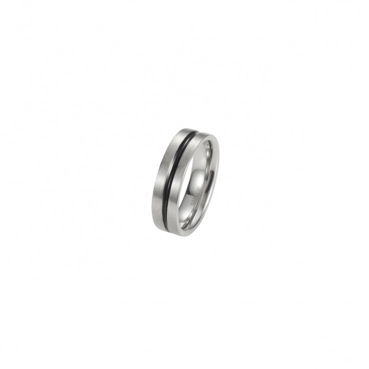 Stainless Steel Gents Ring With Black Inlay