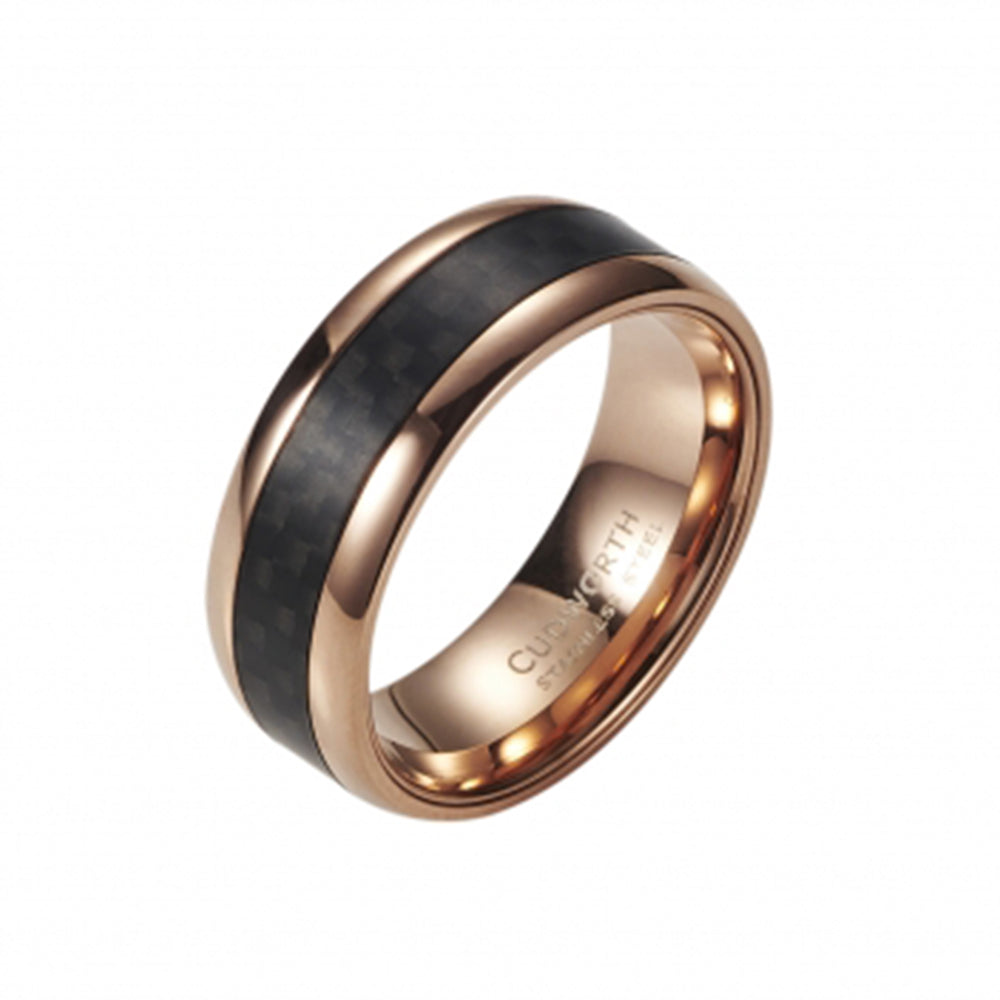 Stainless Steel Ion Plated Rose Gold / Carbon Fibre Ring