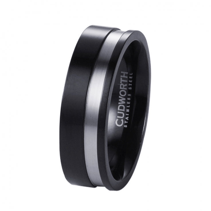 Polished Ion Plated Black & Brushed Steel Ring