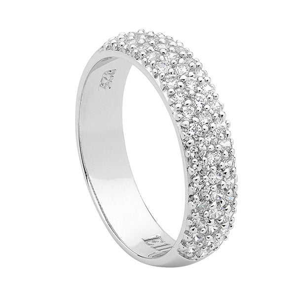 Sterling Silver Wide Pave Set CZ Band