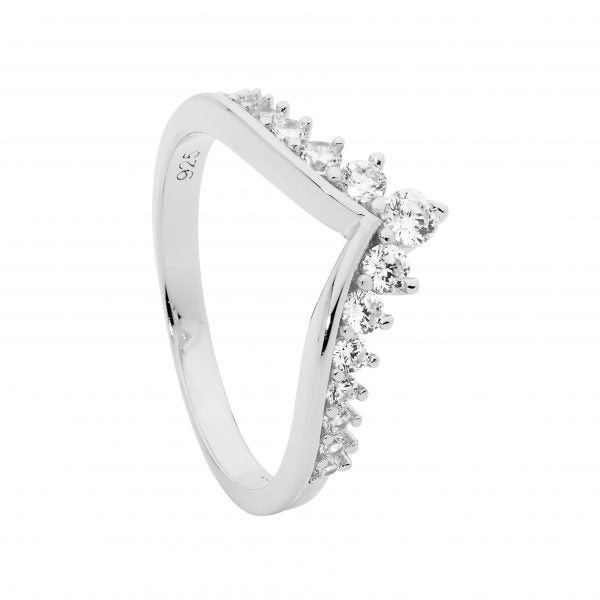 Sterling Silver Wishbone Ring With Cubic Zirconia