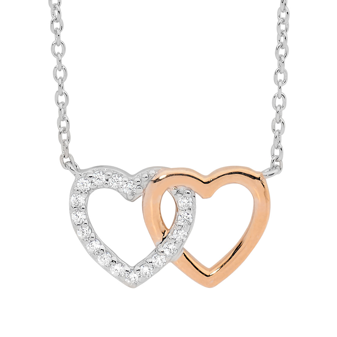 Interlocking Hearts Necklace - Silver/Rose