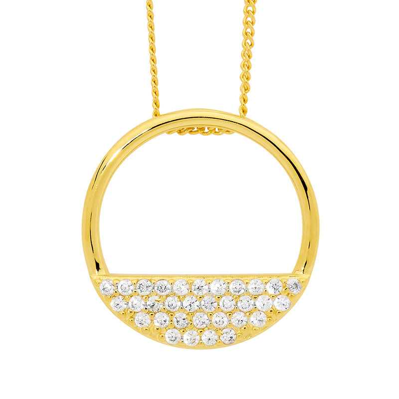 Open Circle Pendant with Cubic Zirconia - Gold